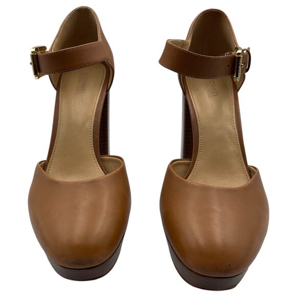 Michael Kors Sierra Platform Pumps Block High Heels D'Orsay Acorn Brown Size 9M - Picture 2 of 7